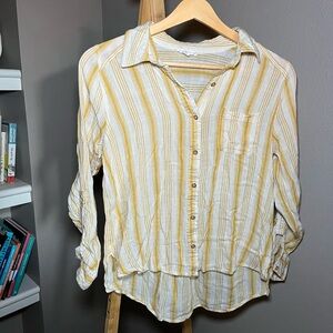 Chic Yellow and White Striped Button Down Shirt